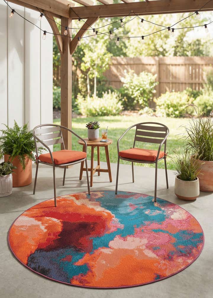 4' 1 x 4' 1 Easy-Clean Modern Indoor / Outdoor Round Rug