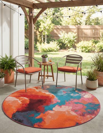 4' 1 x 4' 1 Easy-Clean Modern Indoor / Outdoor Round Rug