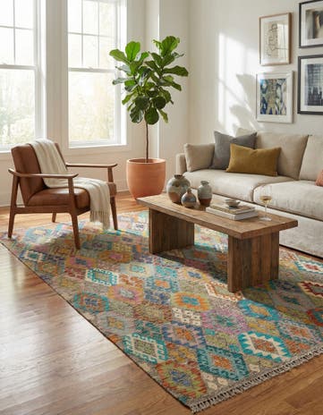 6' 3 x 8' 6 Hand Woven Kilim Modern Wool Rug