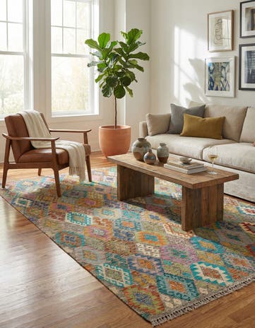 6' 3 x 8' 6 Hand Woven Kilim Modern Wool Rug