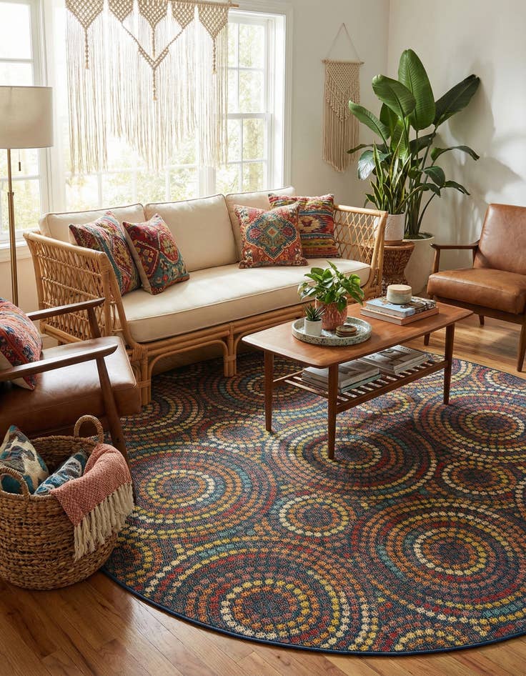 Detail image of  7' 10 x 7' 10  Washable Baja Indoor / Outdoor Round Rug