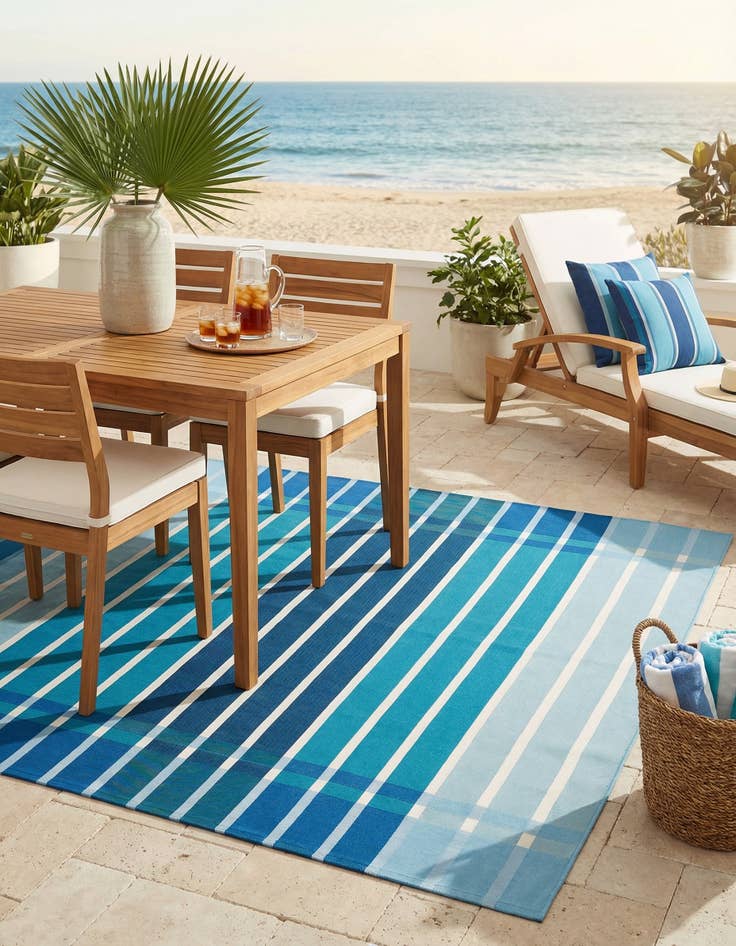 Detail image of 7' 10 x 7' 10 Easy-Clean Striped Indoor / Outdoor Square Rug