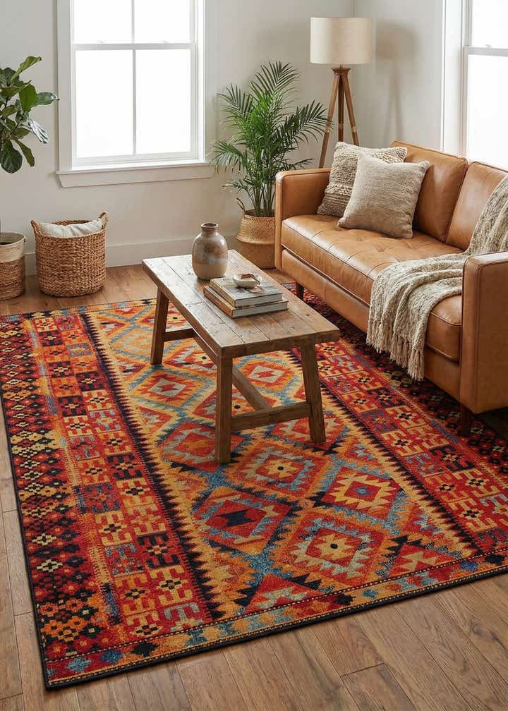 7' 10 x 10' Easy-Clean Tribal Indoor / Outdoor Rug