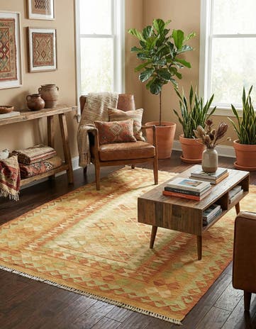 4' 10 x 6' 9 Hand Woven Kilim Waziri Wool Rug