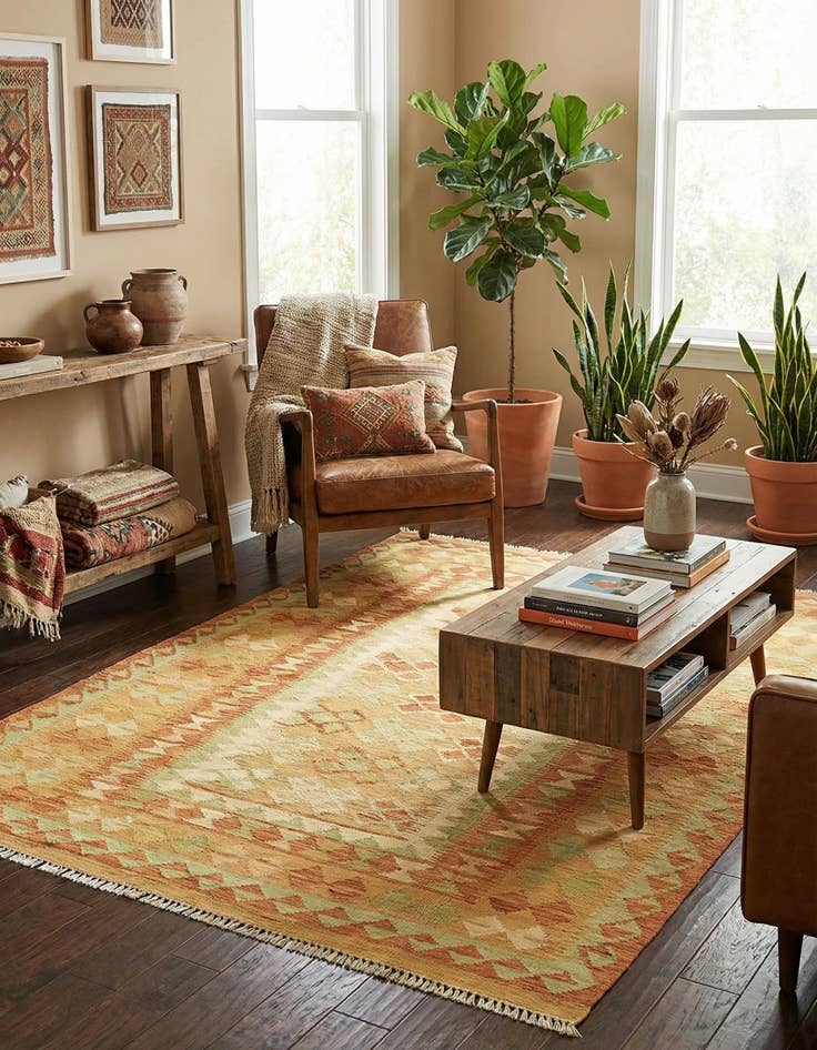 Detail image of 4' 10 x 6' 9  Hand Woven Kilim Waziri Wool Rug