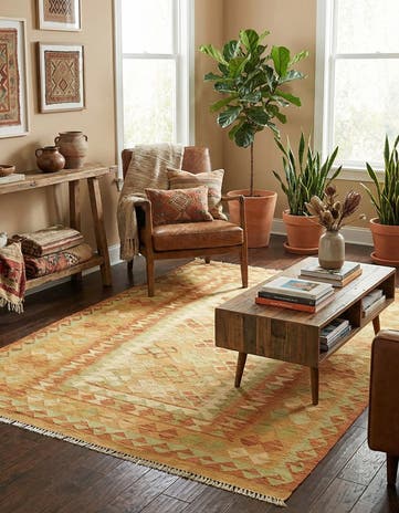 4' 10 x 6' 9 Hand Woven Kilim Waziri Wool Rug