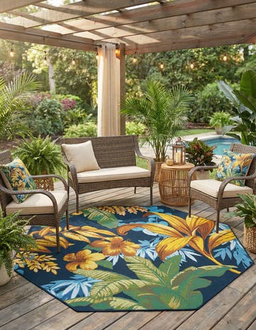 5' 3 x 5' 3 Easy-Clean Botanical Indoor / Outdoor Octagon Rug