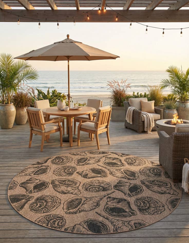 Detail image of 13' x 13'  Washable Coastal Indoor / Outdoor Round Rug