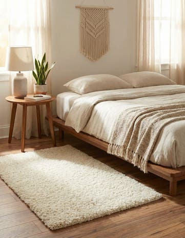 Pure Ivory Solid Shag Rug