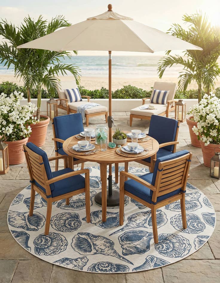 Detail image of 12' x 12'  Washable Coastal Indoor / Outdoor Round Rug