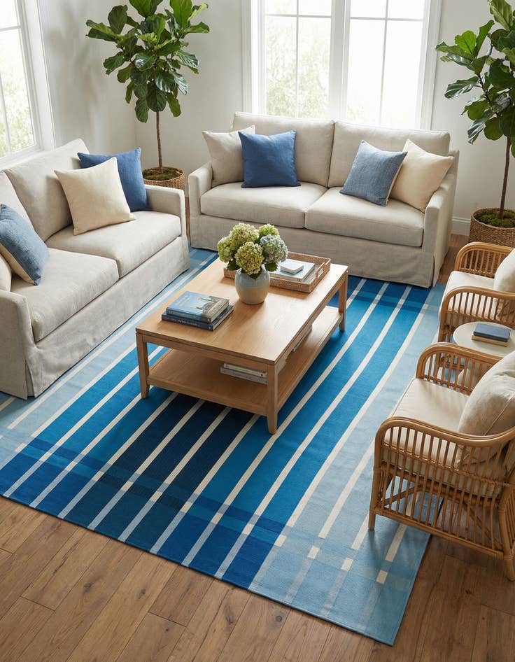 Detail image of 10' x 10'  Washable Striped Indoor / Outdoor Square Rug