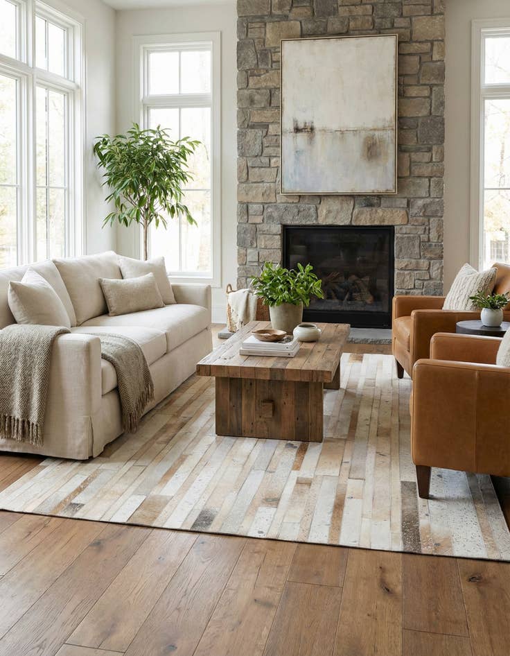 Detail image of  5' 1 x 8' 1 Cowhide Stocks Rug