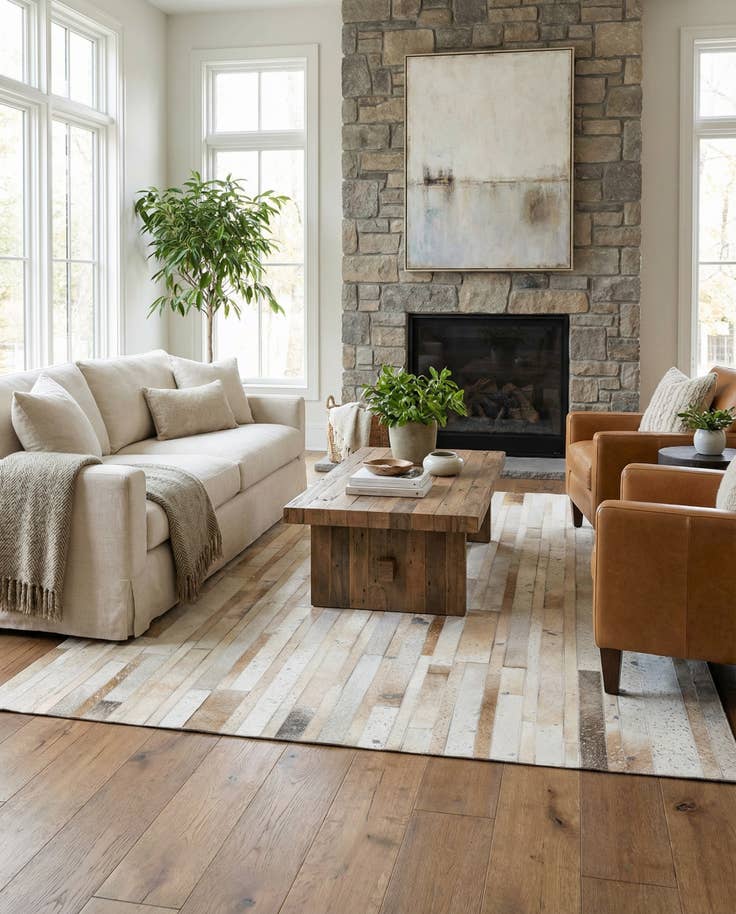 Detail image of 5' 1 x 8' 1 Cowhide Stocks Rug