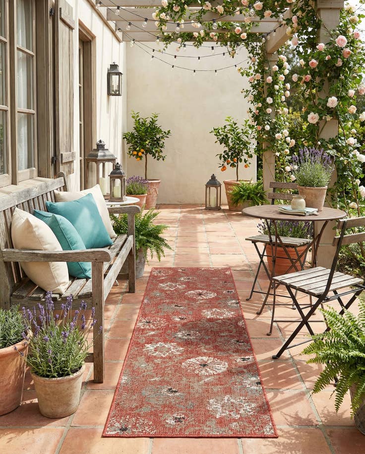 Detail image of 2' x 8' Easy-Clean Botanical Indoor / Outdoor Runner Rug