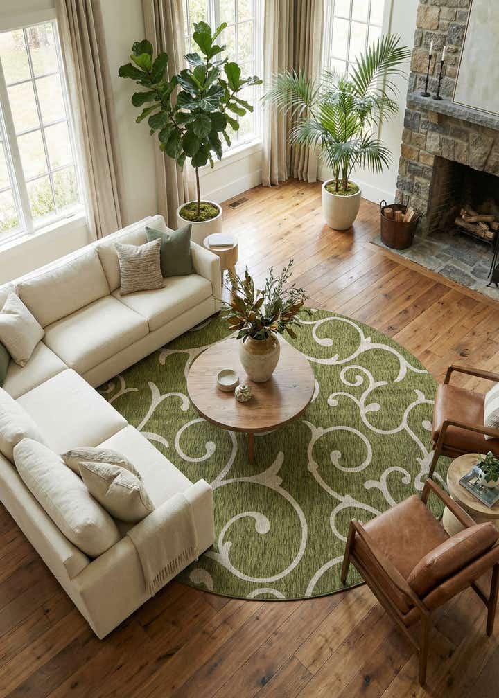 13' x 13' Easy-Clean Botanical Indoor / Outdoor Round Rug