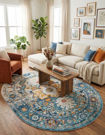 Teal Madeline Vintage Oval Rug