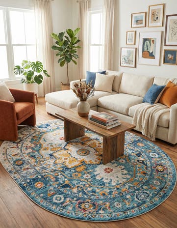 Teal Madeline Vintage Oval Rug