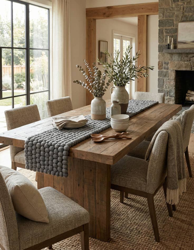 Detail image of 1' 2 x 6' 1  Hand Woven Felt Ball Wool Table Runner Rug