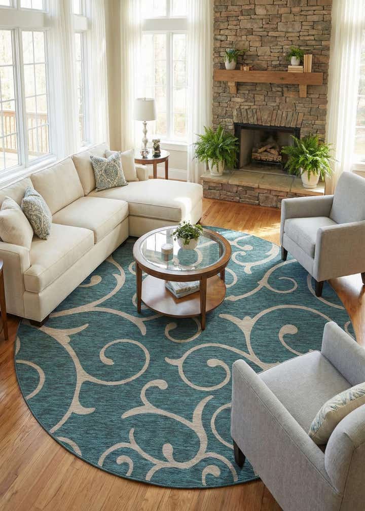 10' 8 x 10' 8 Easy-Clean Botanical Indoor / Outdoor Round Rug