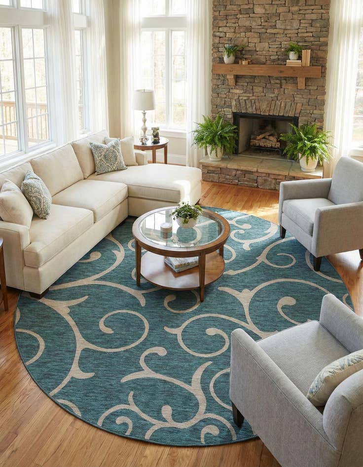 Detail image of 10' 8 x 10' 8  Washable Botanical Indoor / Outdoor Round Rug