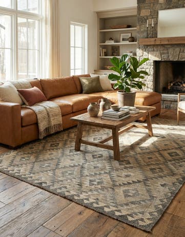 6' 8 x 10' 3 Hand Woven Kilim Maymana Wool Rug