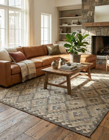 6' 8 x 10' 3 Hand Woven Kilim Maymana Wool Rug