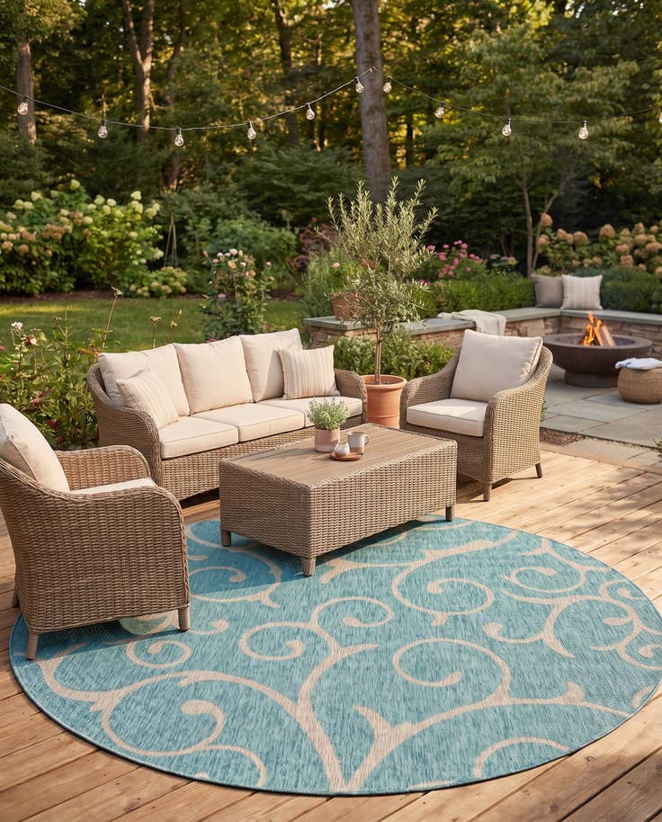Detail image of 10' 8 x 10' 8 Easy-Clean Botanical Indoor / Outdoor Round Rug
