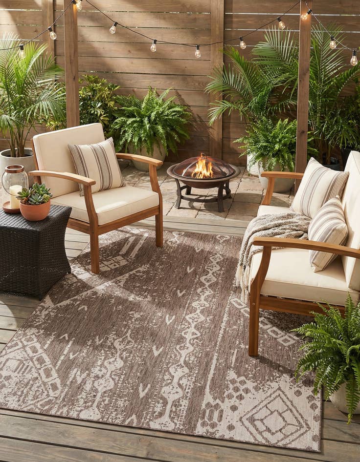 Detail image of  7' 10 x 10'  Washable Bohemian Indoor / Outdoor Rug