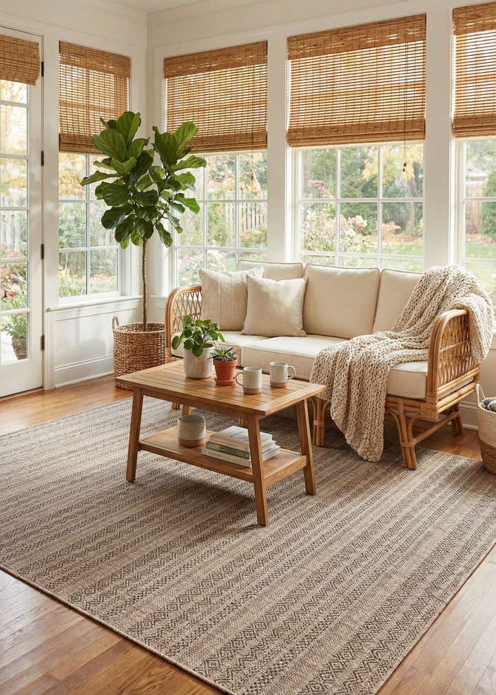 7' 10 x 7' 10 Easy-Clean Striped Indoor / Outdoor Square Rug