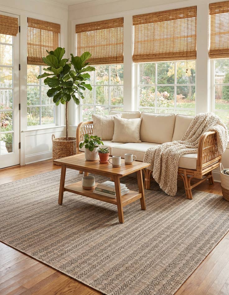 Detail image of 7' 10 x 7' 10  Washable Striped Indoor / Outdoor Square Rug