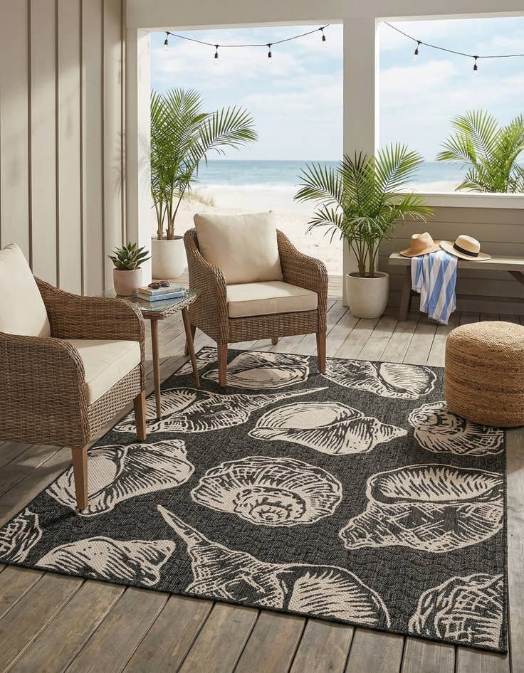 Detail image of 5' 3 x 7'  Washable Coastal Indoor / Outdoor Rug