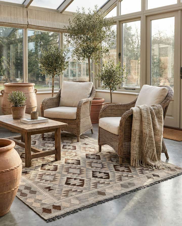 5' 3 x 6' 8 Hand Woven Kilim Maymana Wool Rug