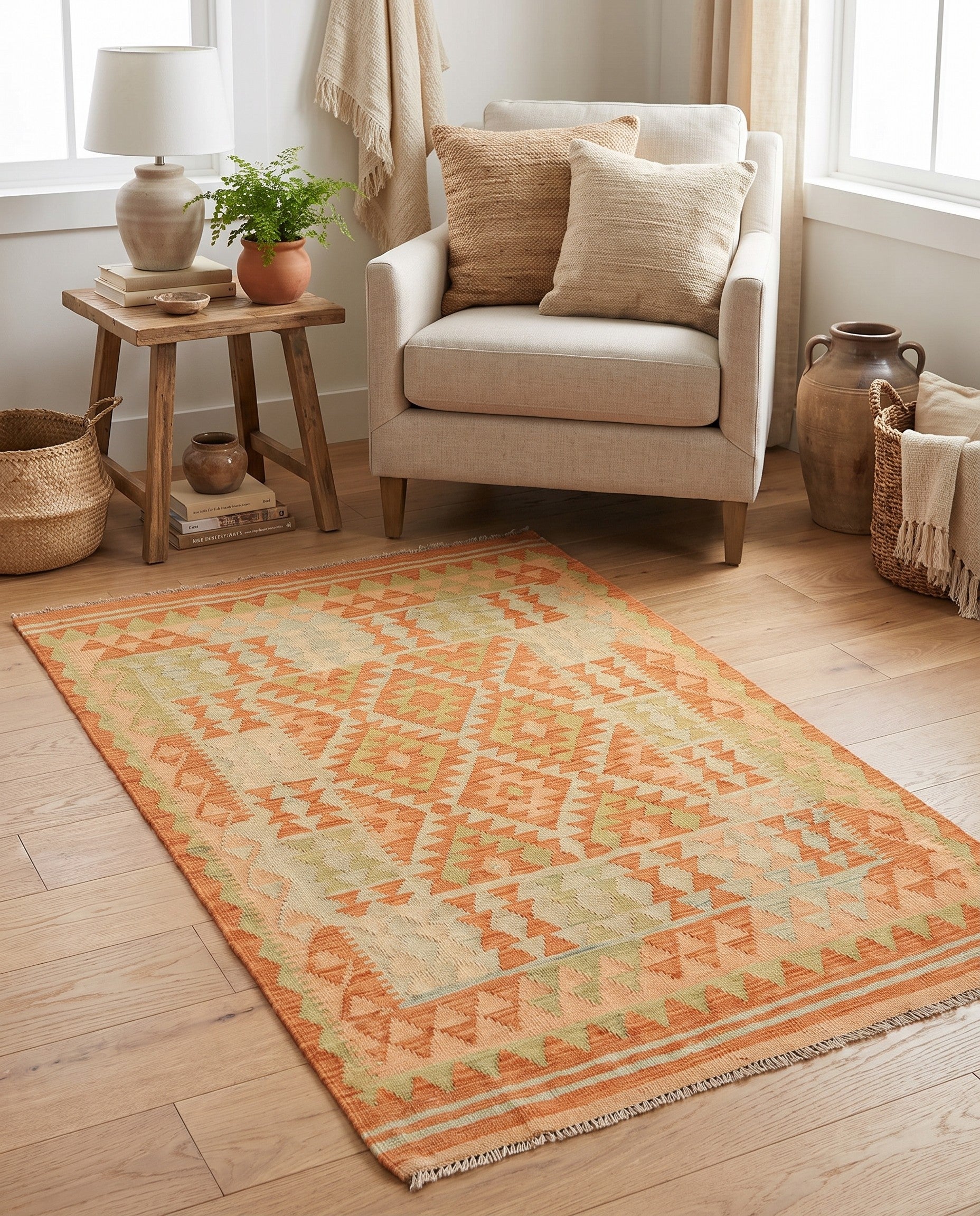 3' x 5' Hand Woven Kilim Waziri Wool Rug