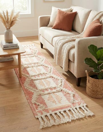 Pink and White Hand Woven Arizona Wool Runner Rug