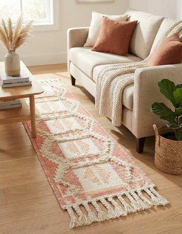 Pink and White Hand Woven Arizona Wool Runner Rug