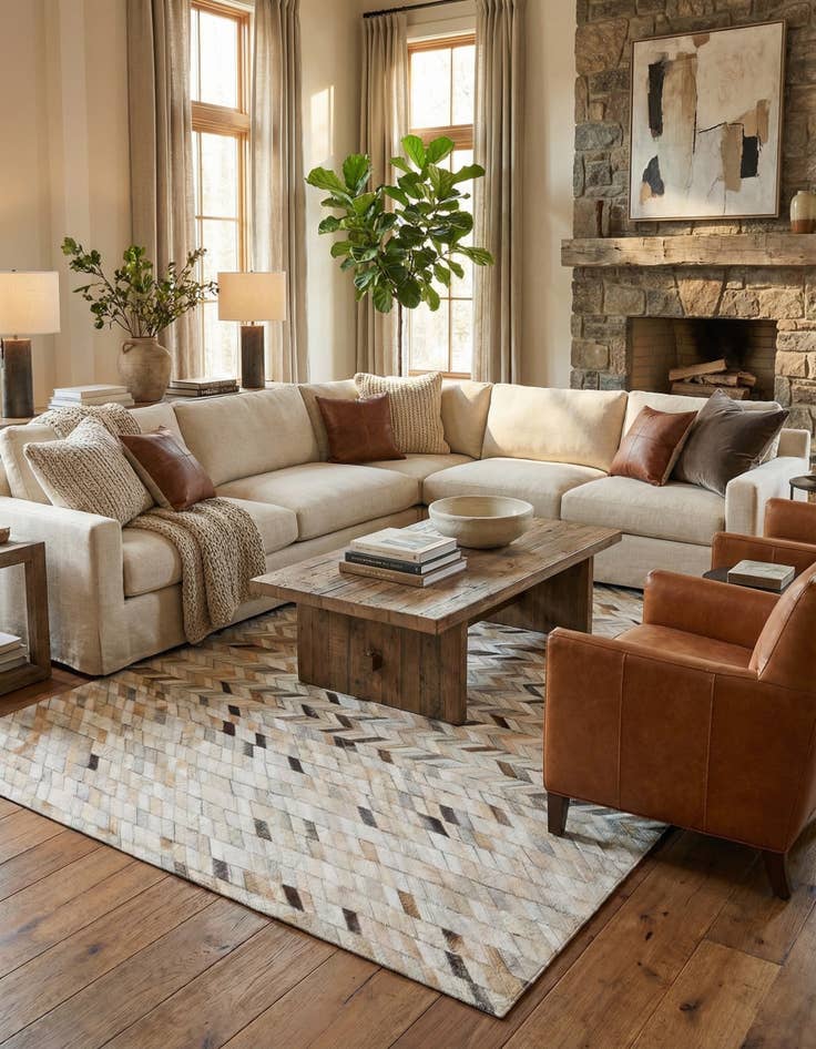 Detail image of 4' 9 x 7' 5 Cowhide Leather Rug