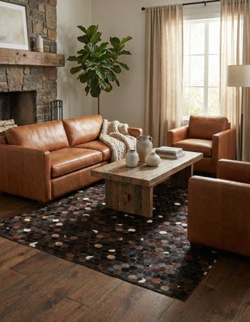 5' 1 x 7' 9 Cowhide Leather Rug