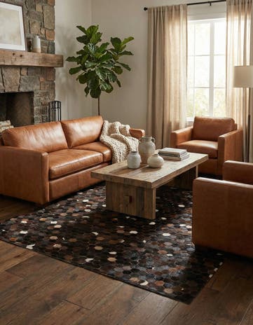 5' 1 x 7' 9 Cowhide Leather Rug