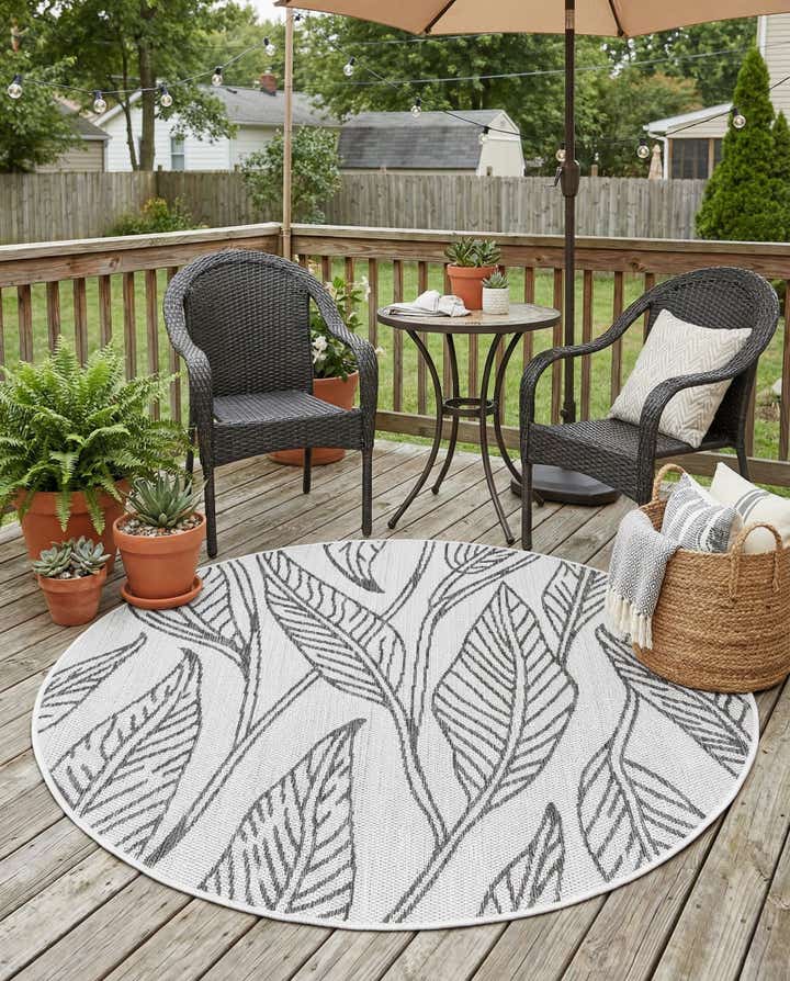 4' x 4' Easy-Clean Botanical Indoor / Outdoor Round Rug