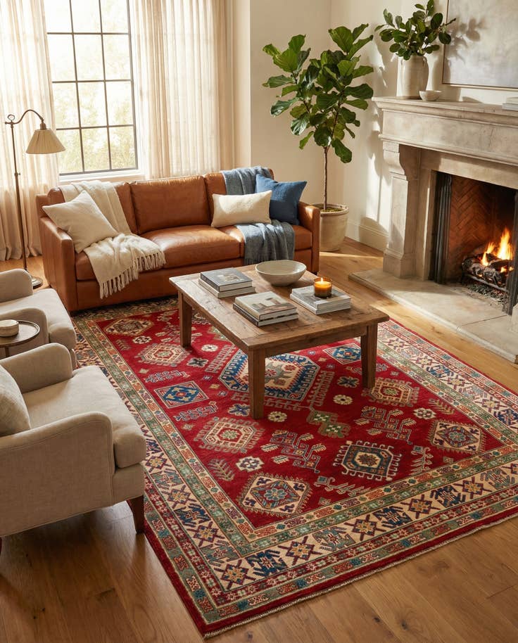 Detail image of 6' 5 x 9' 7 Hand Knotted Kazak Rug
