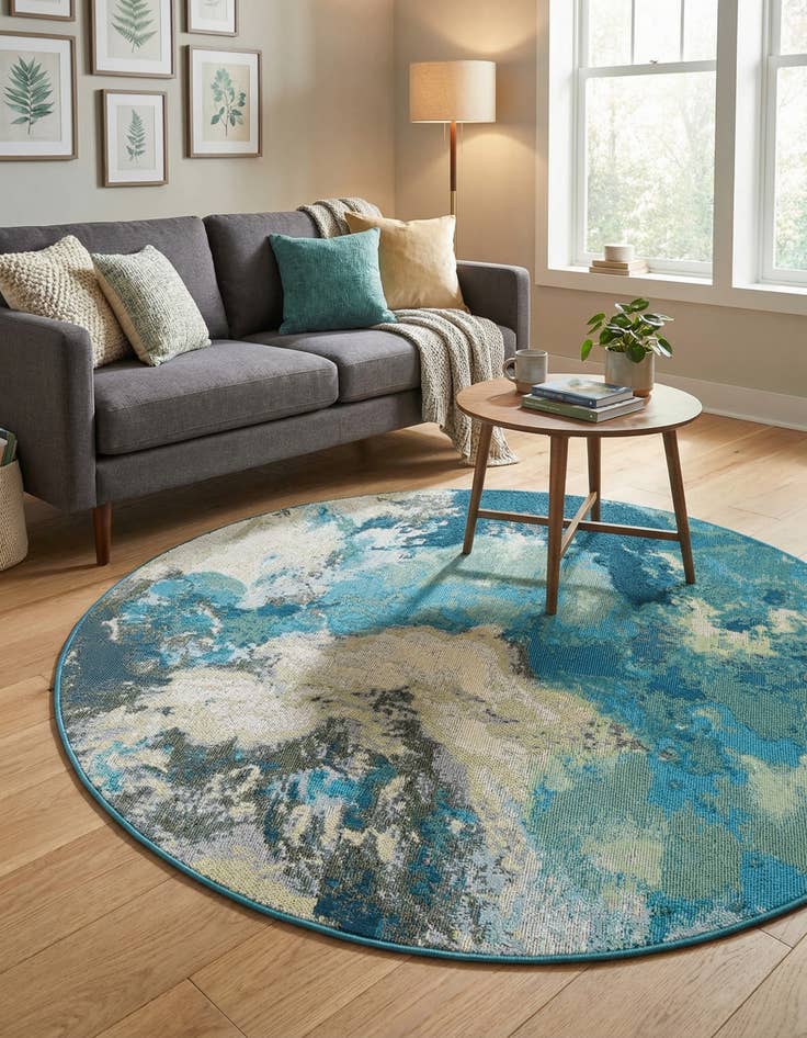 Detail image of 4' 1 x 4' 1  Washable Modern Indoor / Outdoor Round Rug