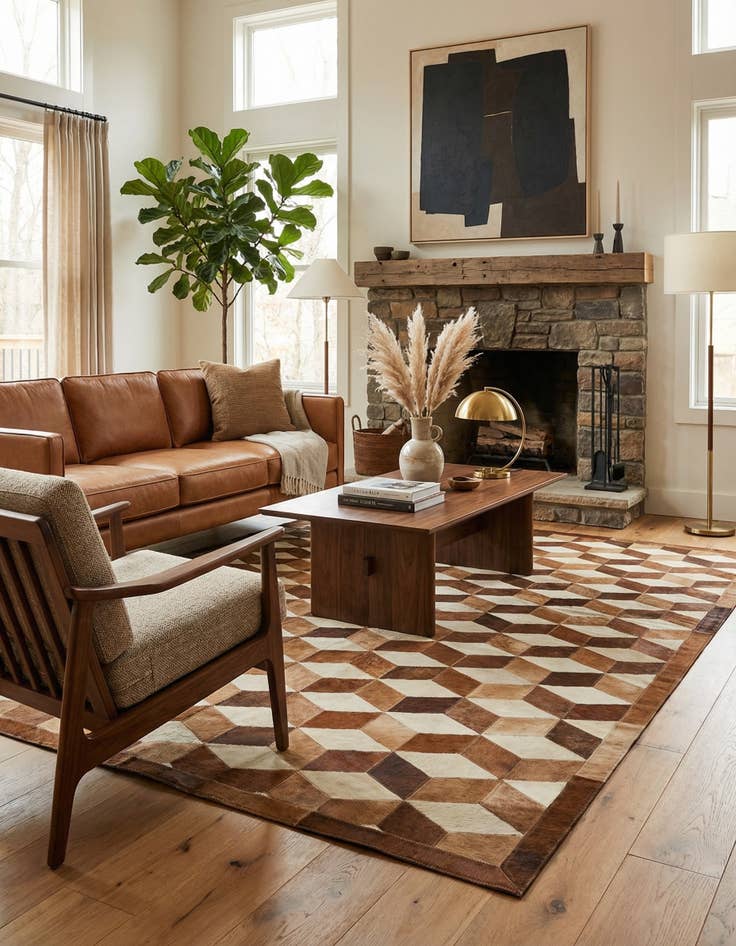 Detail image of 5' 1 x 8' Cowhide Leather Rug