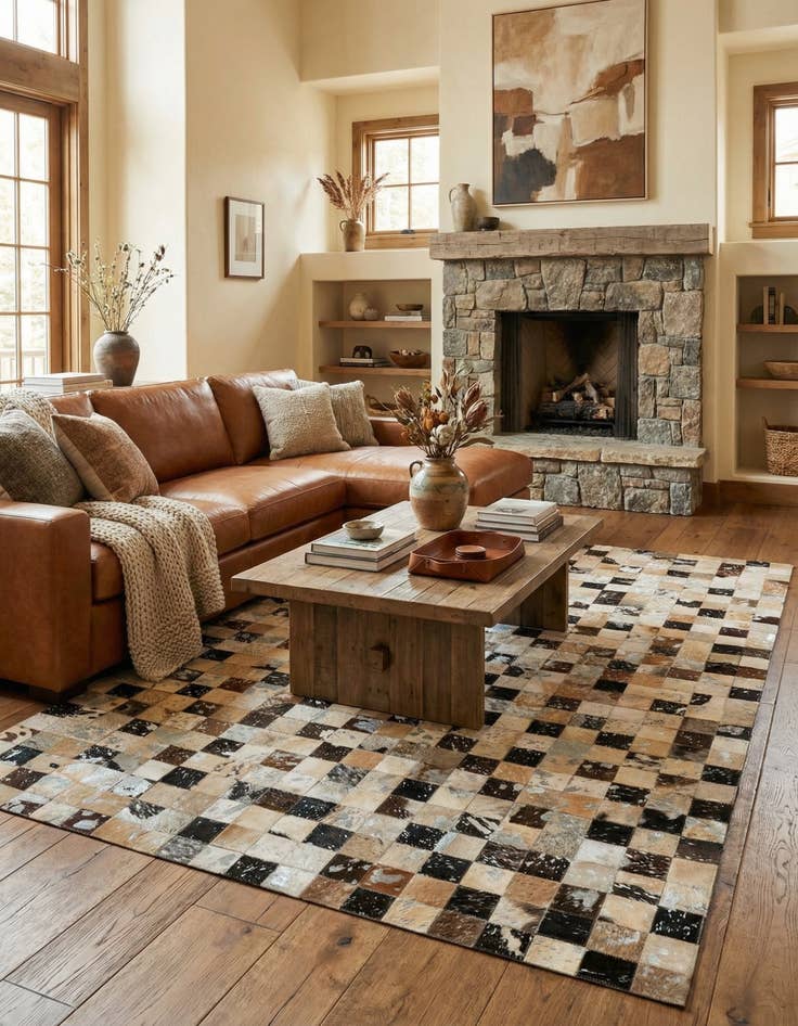 Detail image of  5' 1 x 7' 11 Cowhide - Patchwork Rug