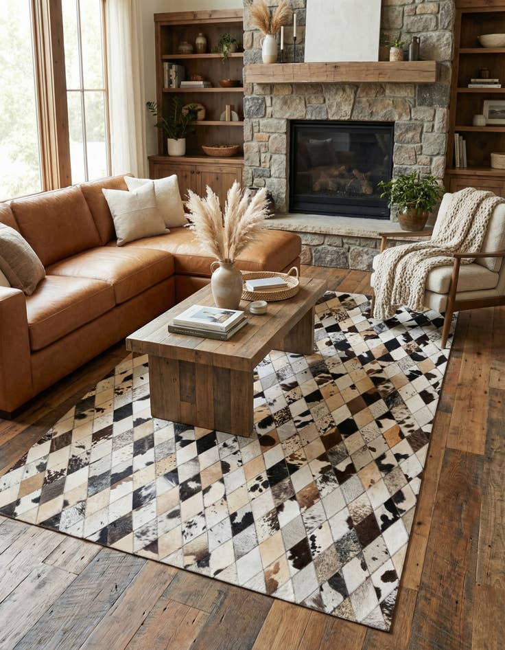 Detail image of 5' x 8' Cowhide Stocks Rug