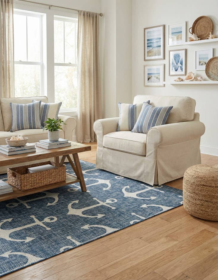 Detail image of 6' x 6'  Washable Coastal Indoor / Outdoor Square Rug