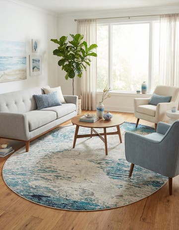 Blue Washable Vivid Oval Rug