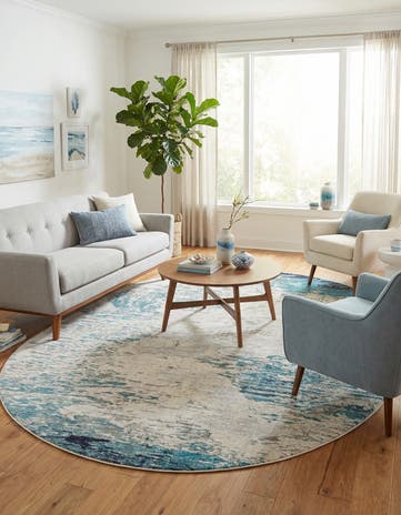 Blue Washable Vivid Oval Rug