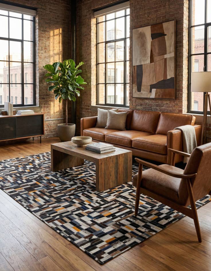 Detail image of 5' 1 x 8' 2 Cowhide - Patchwork Rug