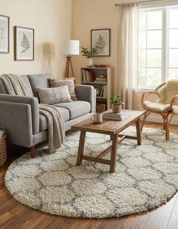 Ivory Lattice Shag Oval Rug