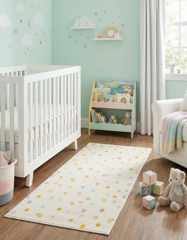 Detail image of 2' 2 x 3' 11 Polka Dot Whimsy Kids Runner Rug